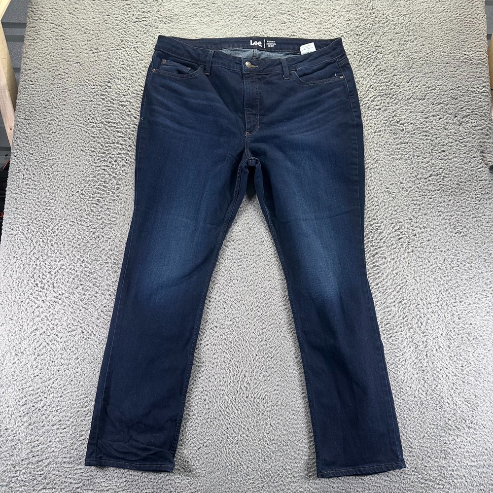 Lee Jeans Womens 20 Blue Cotton Denim Straight‎ Mid Rise Faded Workwear Stretch